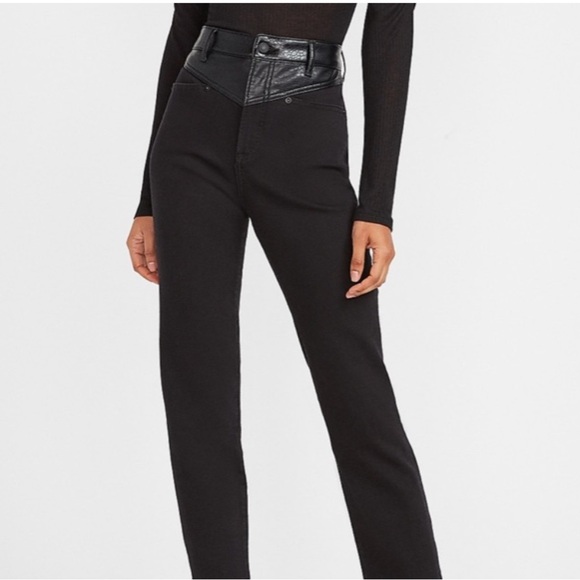 Express Black Jeans with Leather Accent - Picture 1 of 8